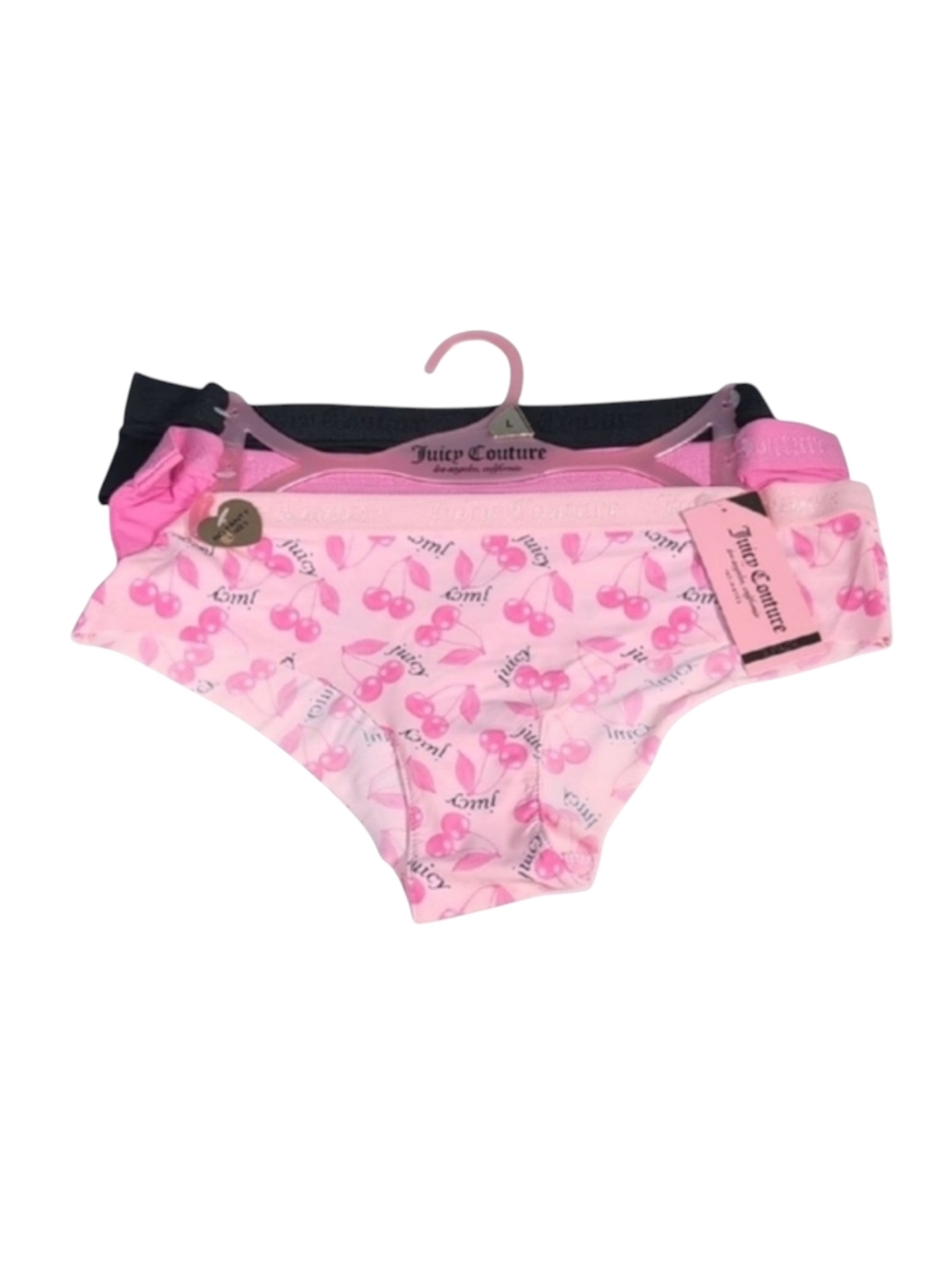 Juicy Couture Seamless Laser Cut Panty Set of 3 Cherry Pink Black Size Large